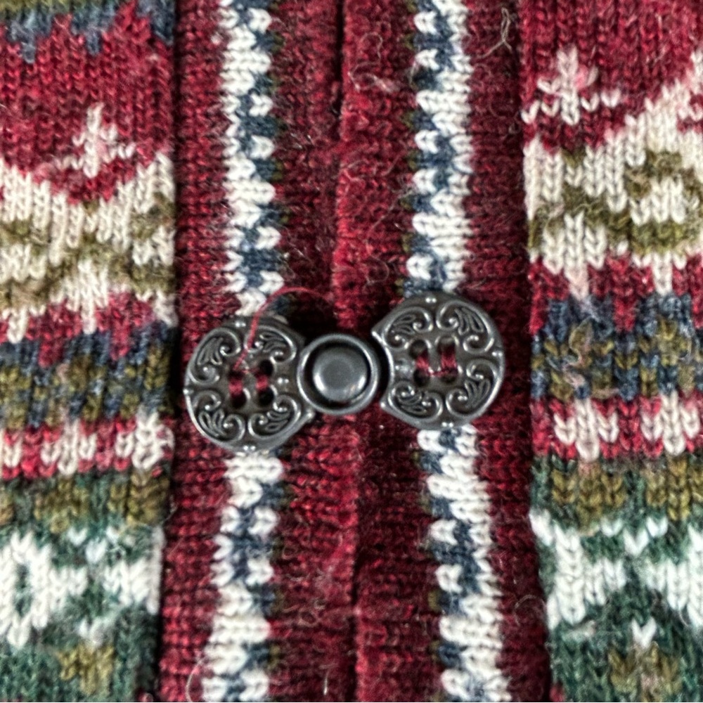 Vtg Carolina Colours Sweater Vest Womens 1x ? Fair Isle Long Line Metal Buckles - Picture 7 of 8